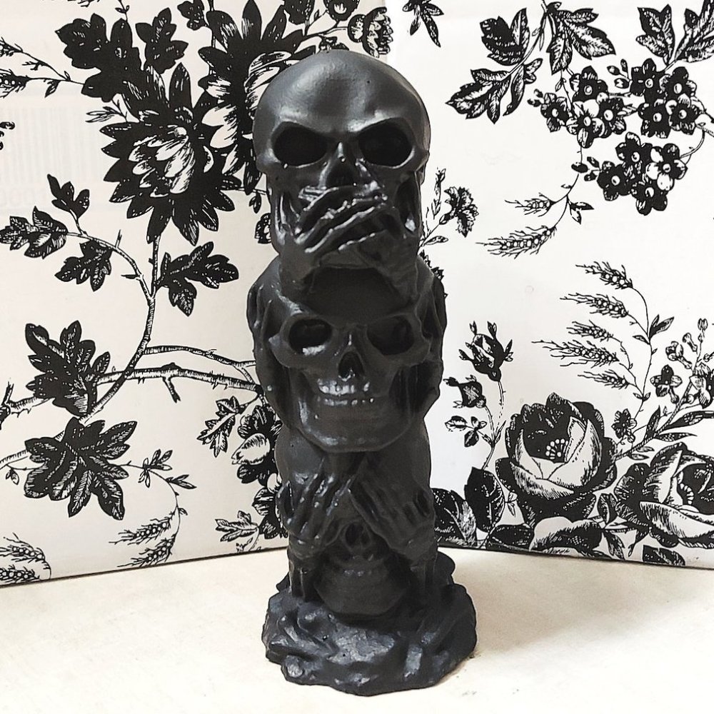 Speak No EVIL Hear No EVIL Skull Statue * Skeleton Figurine * Gothic Home Decor